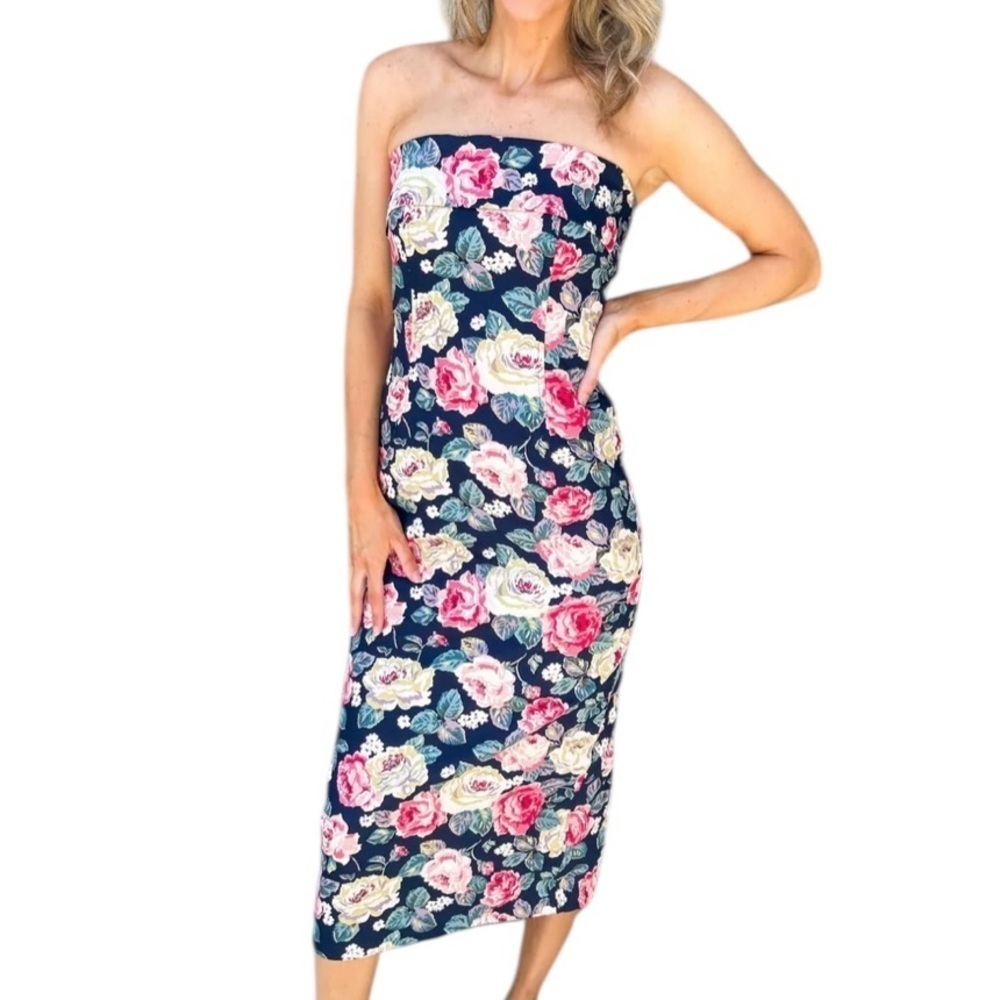Mable Strapless Floral Midi Dress